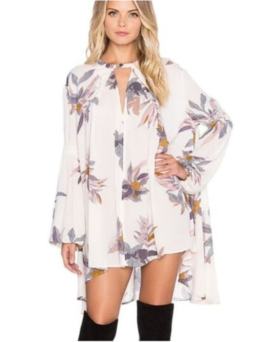 FREE PEOPLE ELECTRIC ORCHID FLOWY TREE SWING MINI TUNIC DRESS SIZE MEDIUM HI-LOW